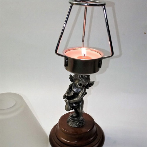 Retro candlestick with angel miniature and frost shade like new