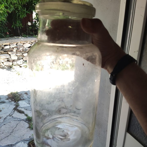 Vintage glass jar with lid used, height 30 cm