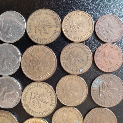 German coins used, pack of 26 Deutsche Mark/Pfennig