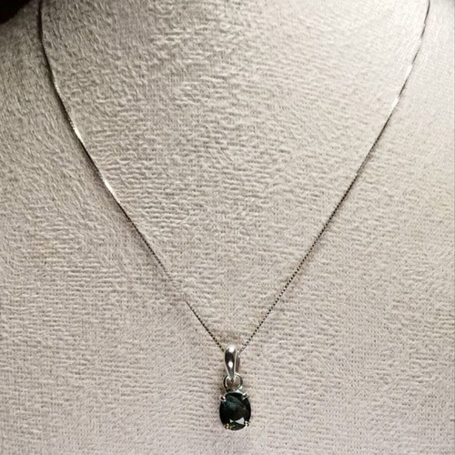 Sapphire necklace 1.22ct VVS natural Australian green-blue with chain new