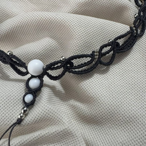 Choker macrame with natural white matte agate, new