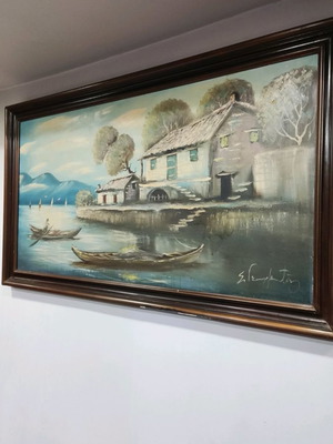 Large oil painting by S. Georgantas used, oil on canvas