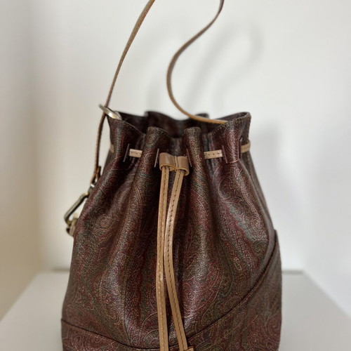 Etro Paisley Print Bucket Bag used, shoulder, brown