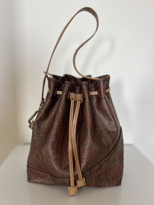 Etro Paisley Print Bucket Bag used, shoulder, brown