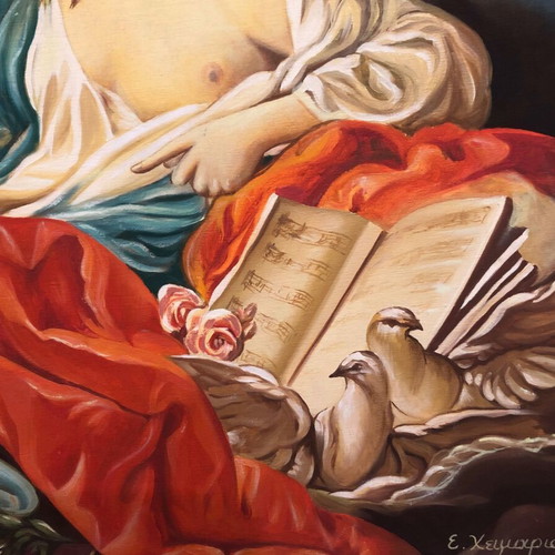 Oil painting on canvas used with gold frame by E. Cheimarios