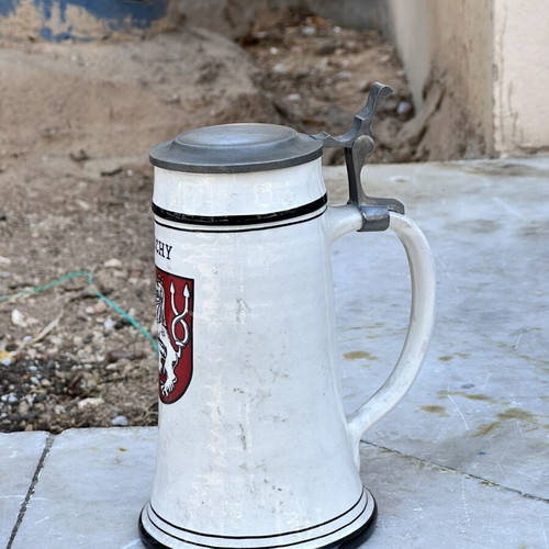Vintage Czech Beer Stein with Pewter Lid used, collectible