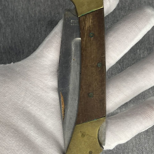 Vintage Pakistan Pocket Knife stainless steel, wood and brass handle 4.5 inches like new