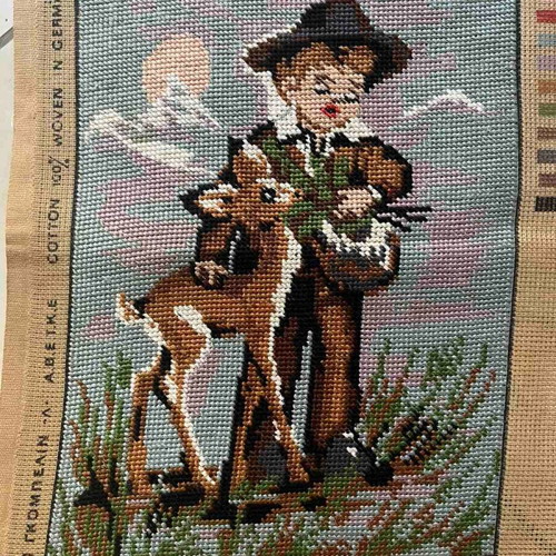 Handmade framed textile painting like new, 0.31x0.22 m