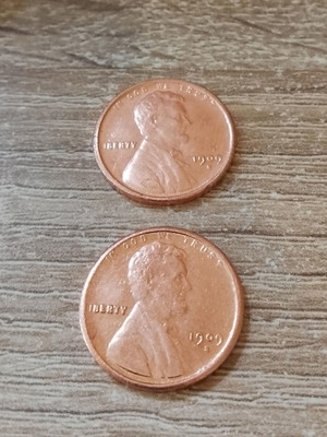 USA One Cent 1909 Lincoln (S) (VDB) replica coin used, set of 2