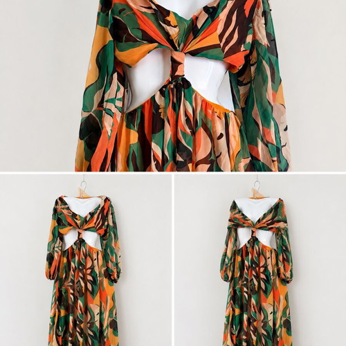 Mallory The Label summer dress, green and orange, size M
