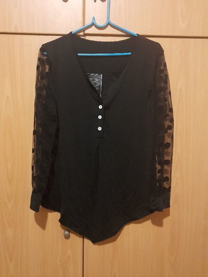Elastic blouse with transparent long sleeves and points, new, black size L