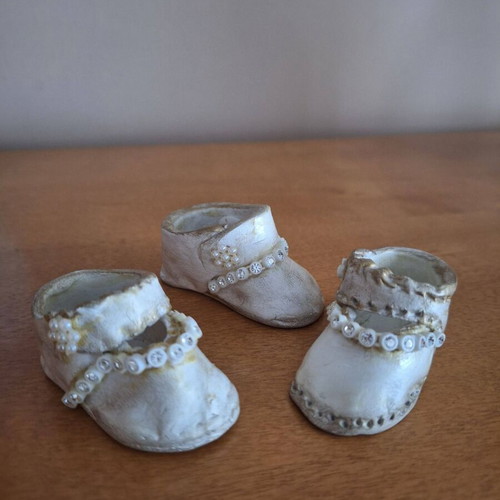Set of 3 Handmade Clay Miniature Shoes Romantic Style