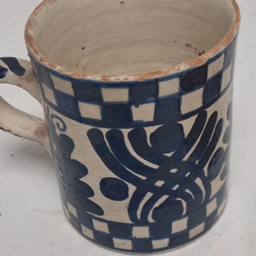 Transylvanian Ceramic Set used, cup and plate, cobalt blue, late 19th century
