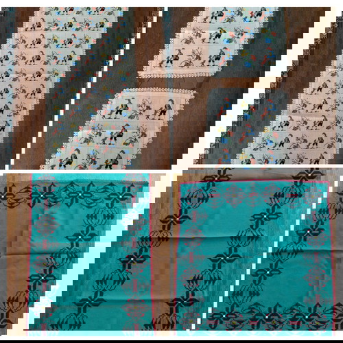 Σετ 2 κεντημένα καρέ σταυροβελονιάς με χειροποίητη πλεκτή δαντέλα, καινούργια