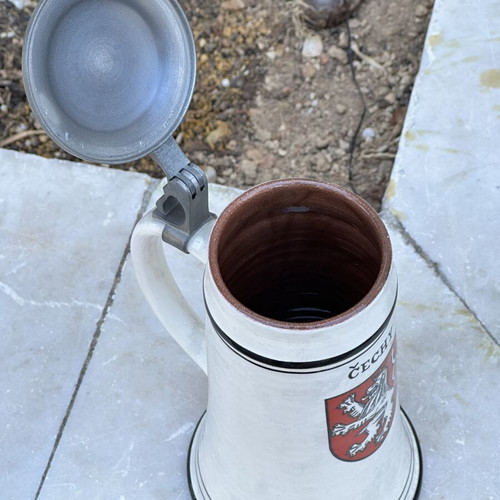 Vintage Czech Beer Stein with Pewter Lid used, collectible