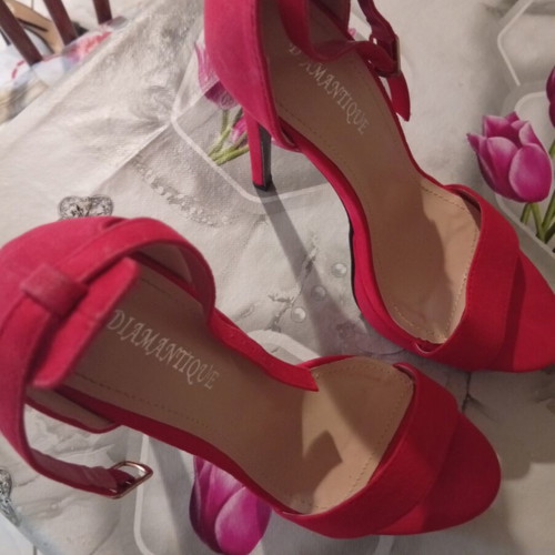 High Heeled Velvet Red Sandals size 37, new