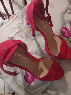 High Heeled Velvet Red Sandals size 37, new
