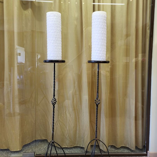Pair of vintage floor candle holders like new made of wrought iron