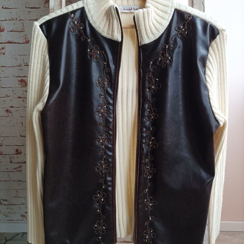 Women's cardigan made of genuine leather like new, size S/M