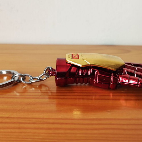 Iron Man 3D metal keychain, gold and red gauntlet, Marvel Avengers collectible