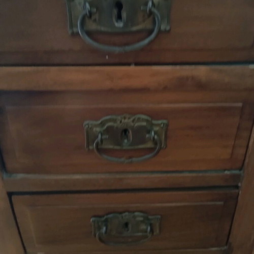 Antique desk like new with burgundy fabric and glass