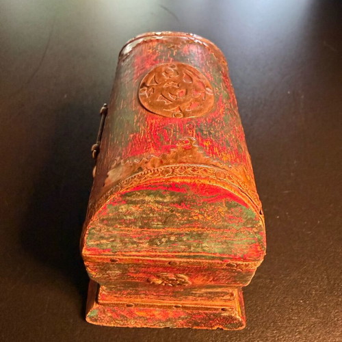 Vintage handmade jewelry box used with brass details