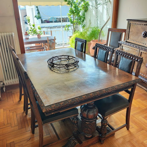 Old table with chairs used, set