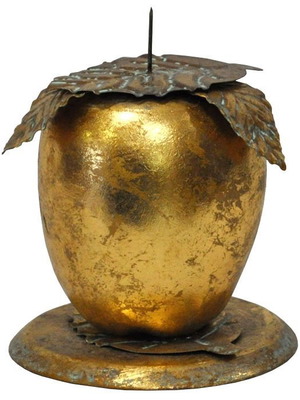 Metal apple candle holder new, gold 11x14cm