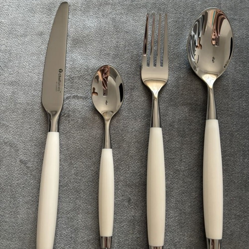 Tupperware cutlery set with white handles, new
