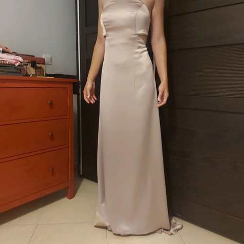 Evening dress with small train size S like new beige