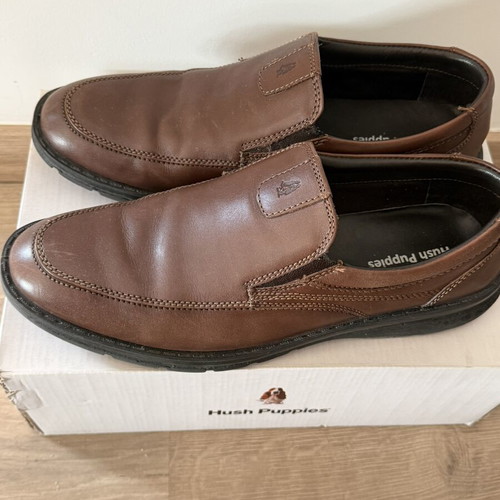 Hush Puppies men's brown leather slip-on dress shoes, size 45