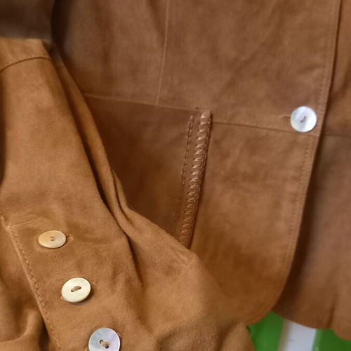 Suede jacket used, 100% leather, brown, size M
