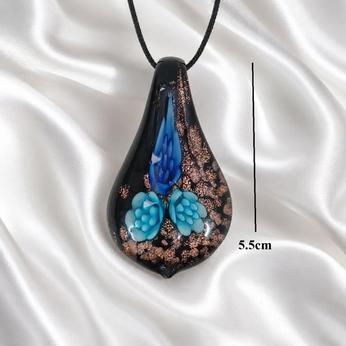 Handmade Murano Glass Necklace with Leather Strap, new
