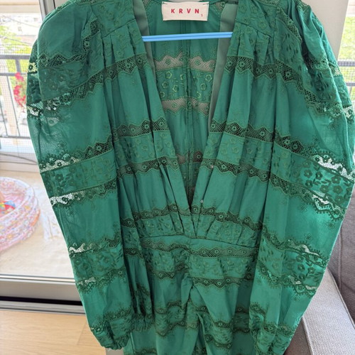 Karavan green short dress like new with belt and buttons