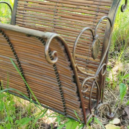 Vintage magazine and newspaper rack used, bamboo and wrought iron