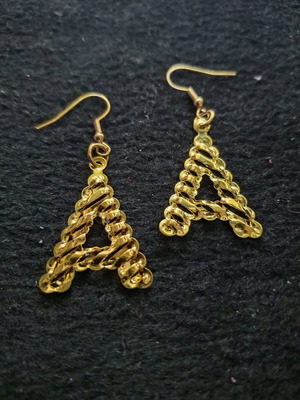 Earrings with stainless hooks gold color with letter Alpha new