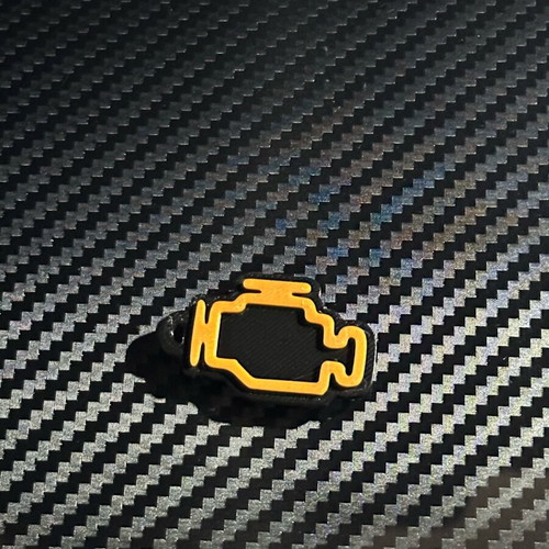Check engine car keychain new, black 3D printed