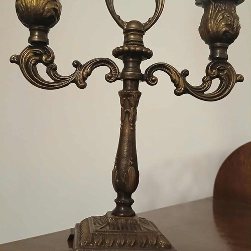 Double Candlestick like new with Rococo decoration and natural patina