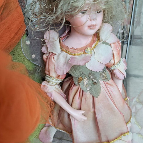 Porcelain fairy doll new, 35 cm with wooden base