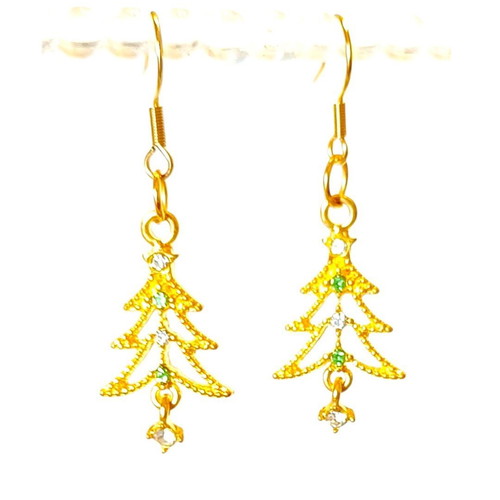 Handmade stainless steel Christmas tree earrings new with emerald and zircon