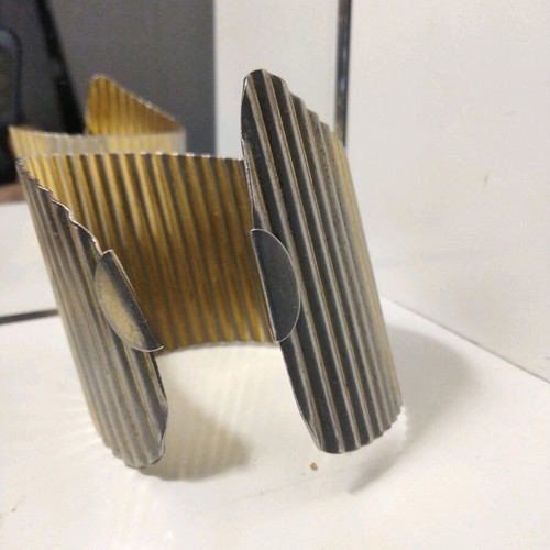 Handmade Statement Pleated Two-Tone Silver-Gold Cuff Bracelet Like New