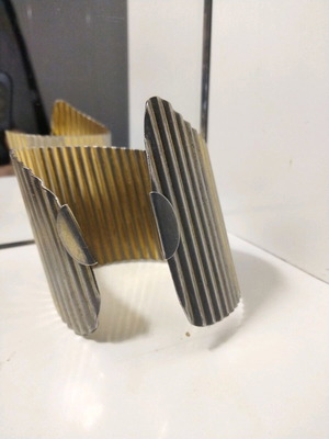Handmade Statement Pleated Two-Tone Silver-Gold Cuff Bracelet Like New