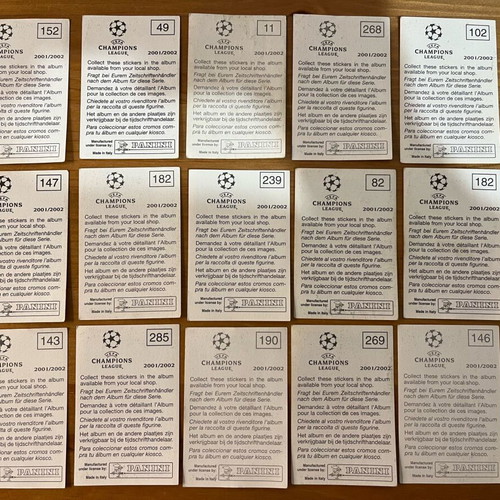 Χαρτάκια Champions League Panini 2001-2002 μεταχειρισμένα, πακέτο 15