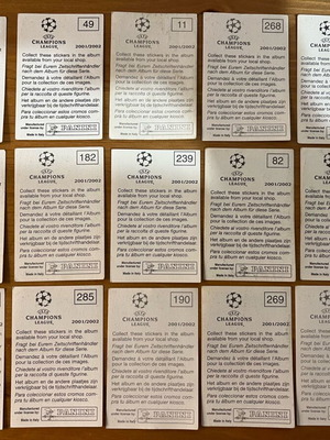 Χαρτάκια Champions League Panini 2001-2002 μεταχειρισμένα, πακέτο 15