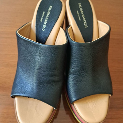 Paloma Barceló black leather platform sandals new, size 38.5