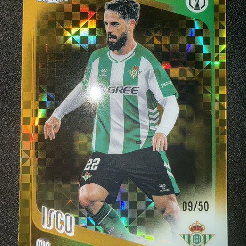 2025-26 Topps Chrome UEFA Europa League Isco Gold Checkered Refractor Card #09/50 like new