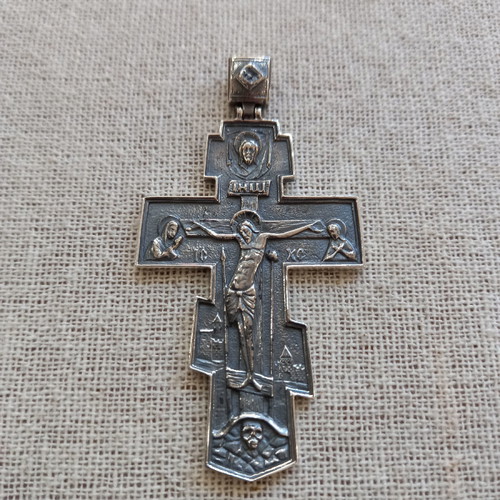Silver Russian Chest Cross with Patina New, Walking Style