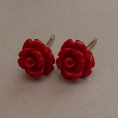 Stud earrings red rose