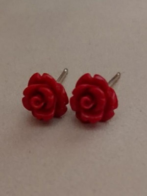 Stud earrings red rose