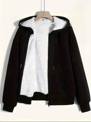 Ζακέτα με κουκούλα και λευκή επένδυση φλις καινούργια, μέγεθος L/XL